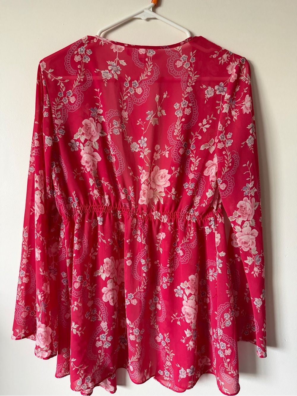 Victoria's Secret Raspberry Pink Floral Tie-Front Robe Top - Picture 6 of 7